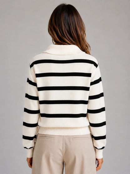 Laurel | Women's Sweater Striped Half-Zip Knitted Relaxed Collar Soft Cosy Warm Layering Chic Casual Everyday Autumn Winter