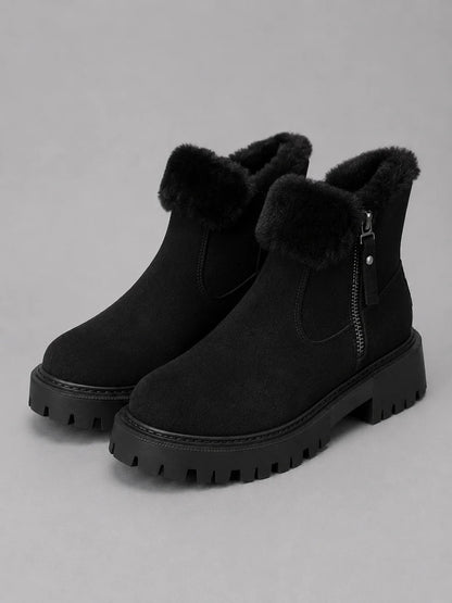 Lauren | Women's Ankle Boots Suede Faux Fur Lined Chunky Sole Warm Cosy Winter Casual Everyday Comfort Durable Weather-Ready