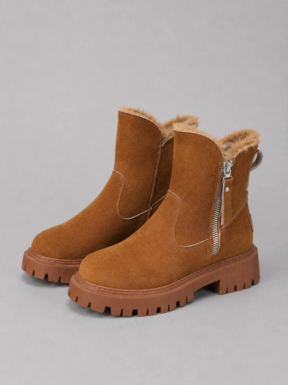 Lauren | Women's Ankle Boots Suede Faux Fur Lined Chunky Sole Warm Cosy Winter Casual Everyday Comfort Durable Weather-Ready