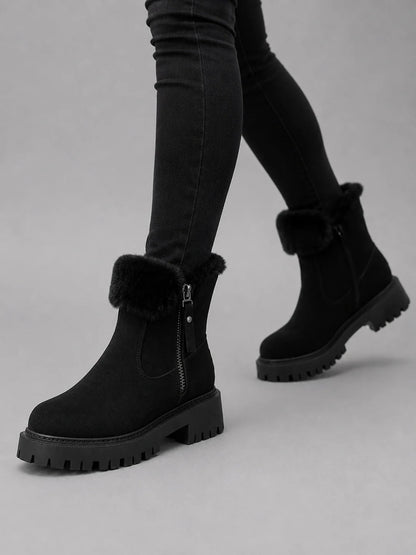 Lauren | Women's Ankle Boots Suede Faux Fur Lined Chunky Sole Warm Cosy Winter Casual Everyday Comfort Durable Weather-Ready