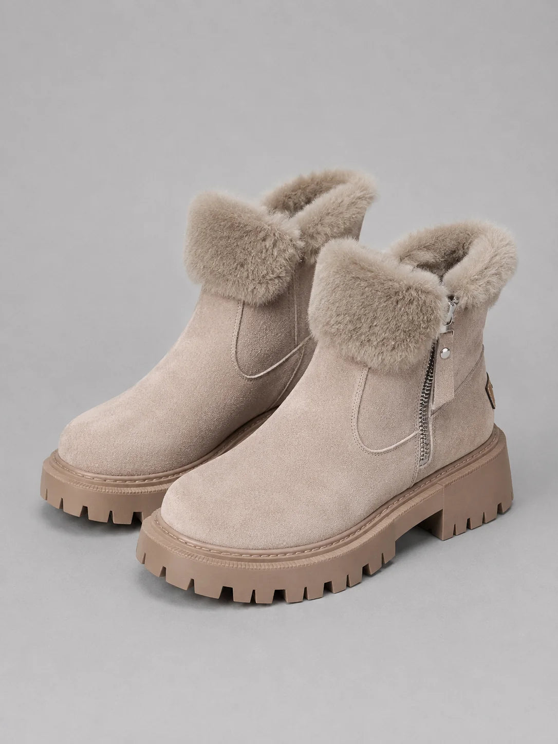 Lauren | Women's Ankle Boots Suede Faux Fur Lined Chunky Sole Warm Cosy Winter Casual Everyday Comfort Durable Weather-Ready