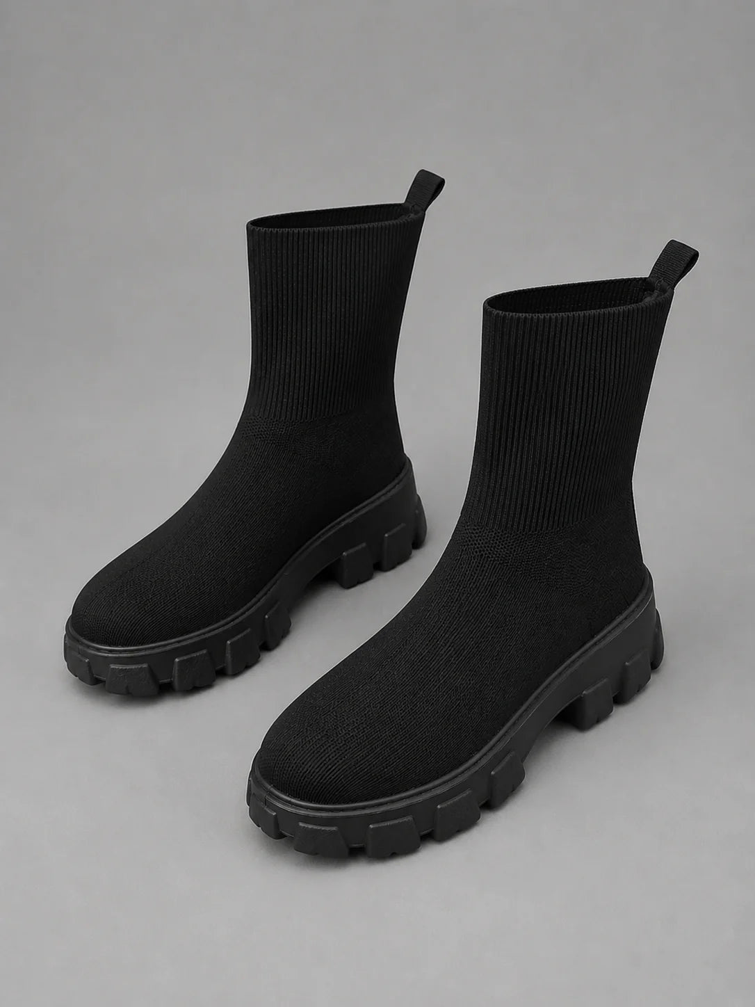 Leilani | Women's Sock Boots Stretch Chunky Sole Sleek Fitted Modern Everyday Winter Casual Comfort Versatile Statement Flattering