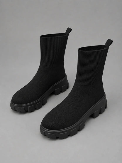 Leilani | Women's Sock Boots Stretch Chunky Sole Sleek Fitted Modern Everyday Winter Casual Comfort Versatile Statement Flattering