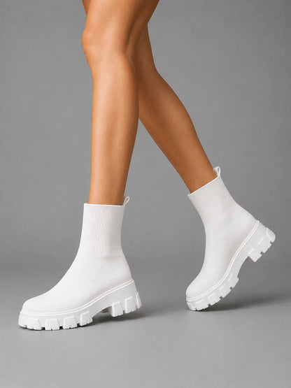 Leilani | Women's Sock Boots Stretch Chunky Sole Sleek Fitted Modern Everyday Winter Casual Comfort Versatile Statement Flattering