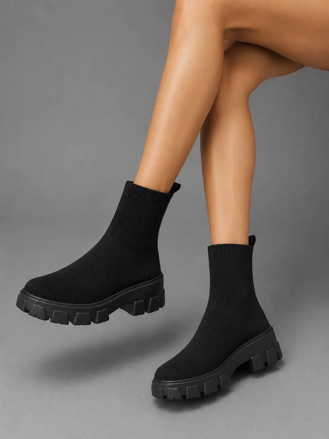 Leilani | Women's Sock Boots Stretch Chunky Sole Sleek Fitted Modern Everyday Winter Casual Comfort Versatile Statement Flattering
