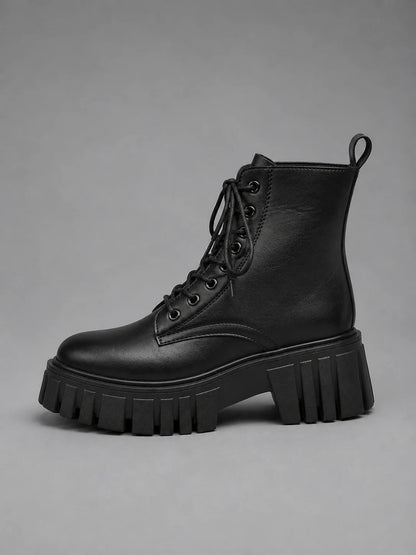 Leona | Women's Combat Boots Chunky Leather-Look Lace-Up Platform Ankle Bold Structured Statement Casual Everyday Autumn Winter