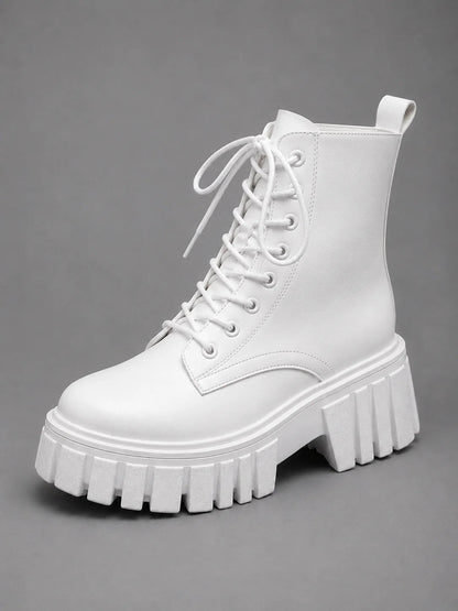 Leona | Women's Combat Boots Chunky Leather-Look Lace-Up Platform Ankle Bold Structured Statement Casual Everyday Autumn Winter