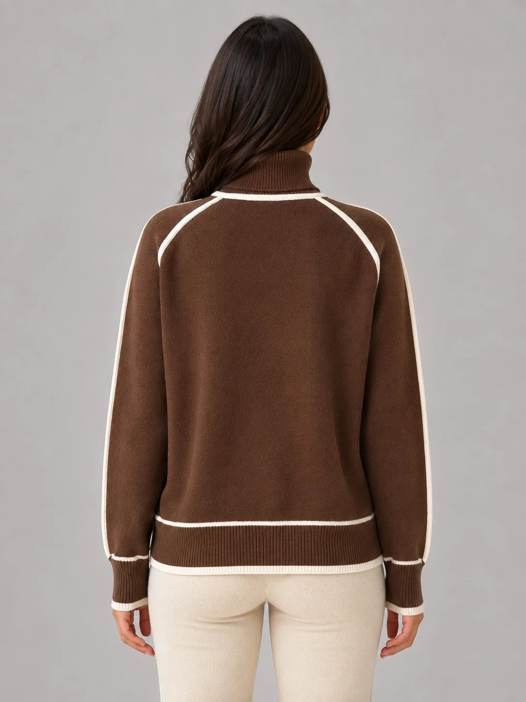 Liana | Women's Sweater Roll Neck Soft Relaxed Knit Contrast Trim Cosy Warm Layering Chic Feminine Casual Everyday Autumn Winter