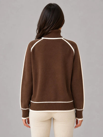Liana | Women's Sweater Roll Neck Soft Relaxed Knit Contrast Trim Cosy Warm Layering Chic Feminine Casual Everyday Autumn Winter