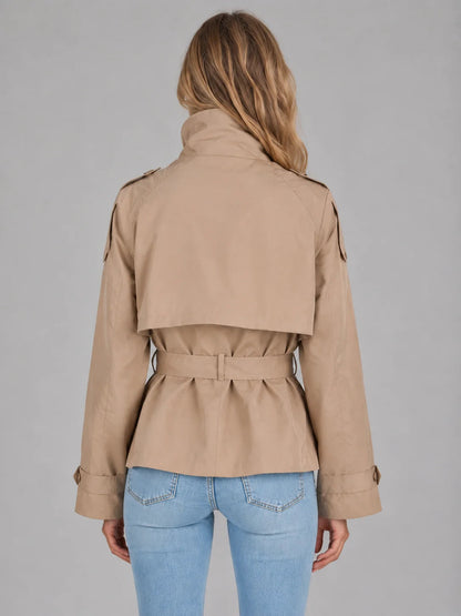Linda | Women's Trench Jacket Cropped Belted Double-Breasted Tailored Structured Smart Chic Occasion Everyday Autumn Winter
