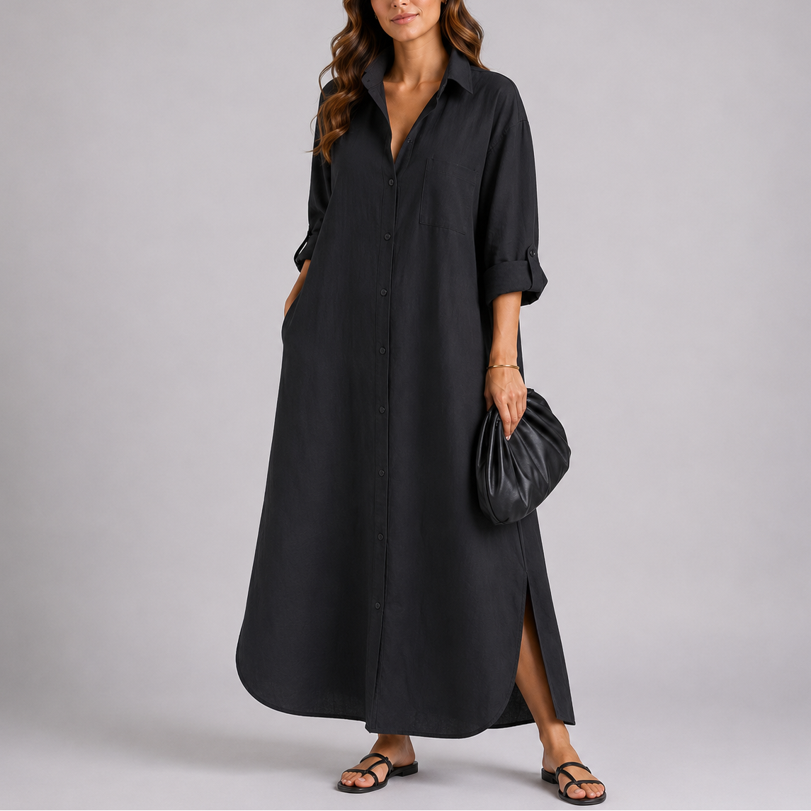Olivia | Women's Relaxed Linen Shirt Maxi Dress, Lightweight, Summer