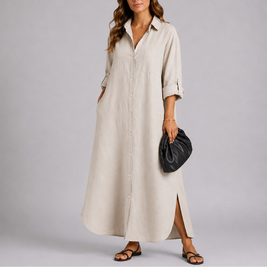 Olivia | Women's Relaxed Linen Shirt Maxi Dress, Lightweight, Summer