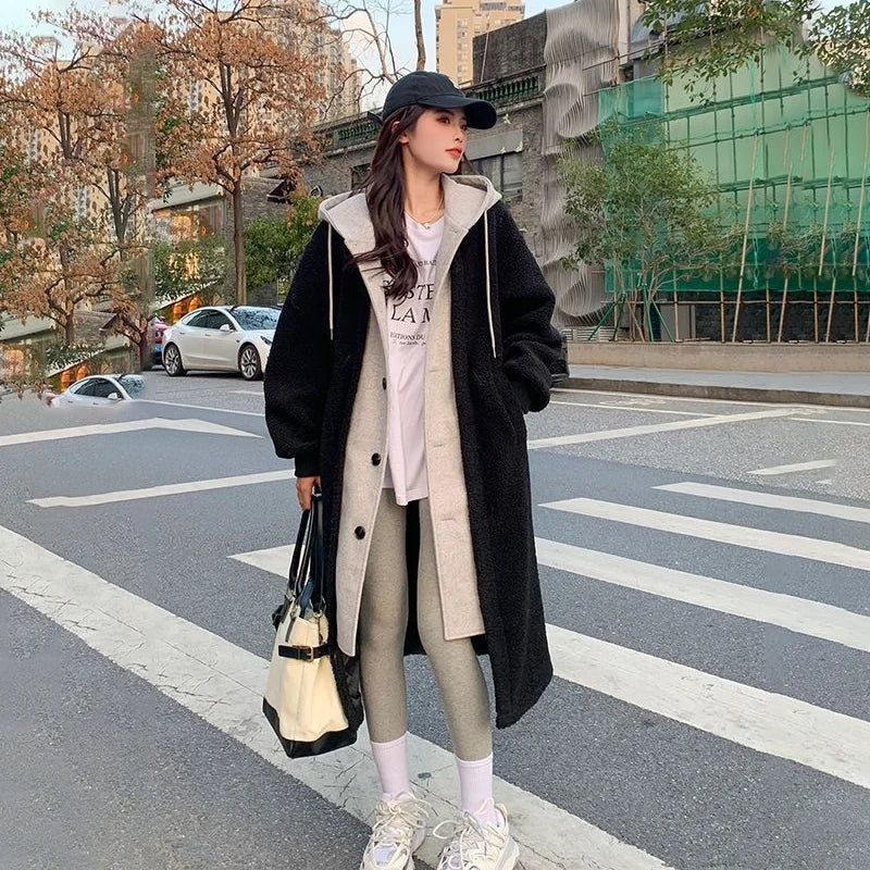 Macy | Women's Teddy Overcoat Hooded Plush Sherpa Fleece Longline Soft Cosy Warm Chic Feminine Casual Everyday Autumn Winter