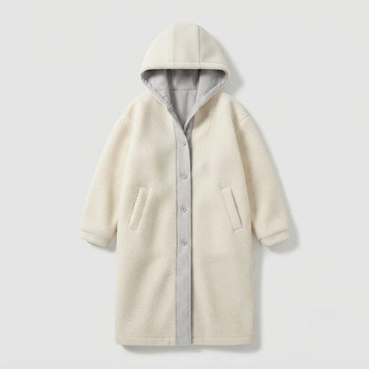 Macy | Women's Teddy Overcoat Hooded Plush Sherpa Fleece Longline Soft Cosy Warm Chic Feminine Casual Everyday Autumn Winter