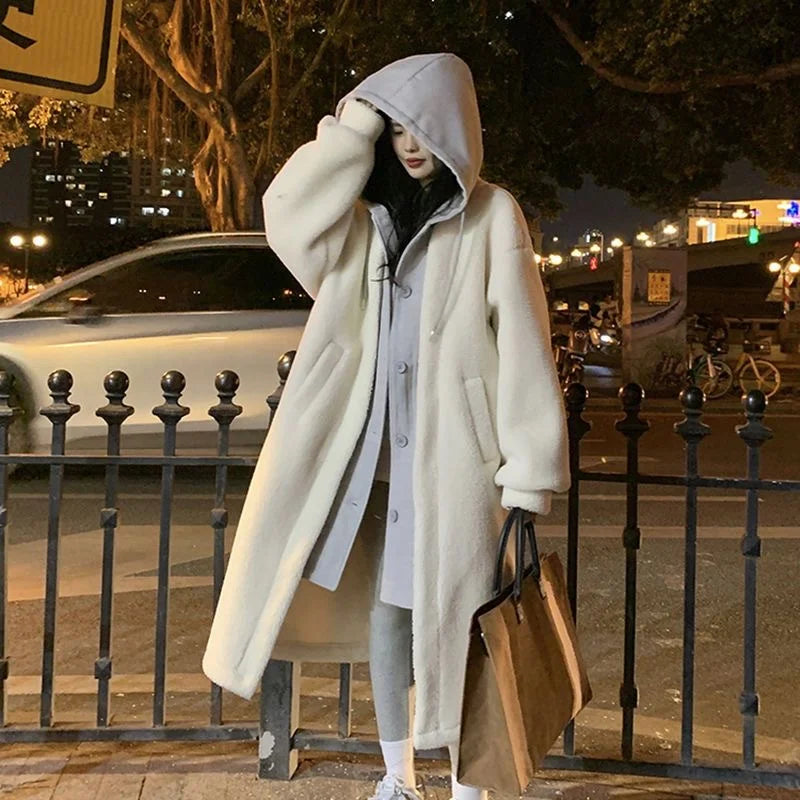 Macy | Women's Teddy Overcoat Hooded Plush Sherpa Fleece Longline Soft Cosy Warm Chic Feminine Casual Everyday Autumn Winter