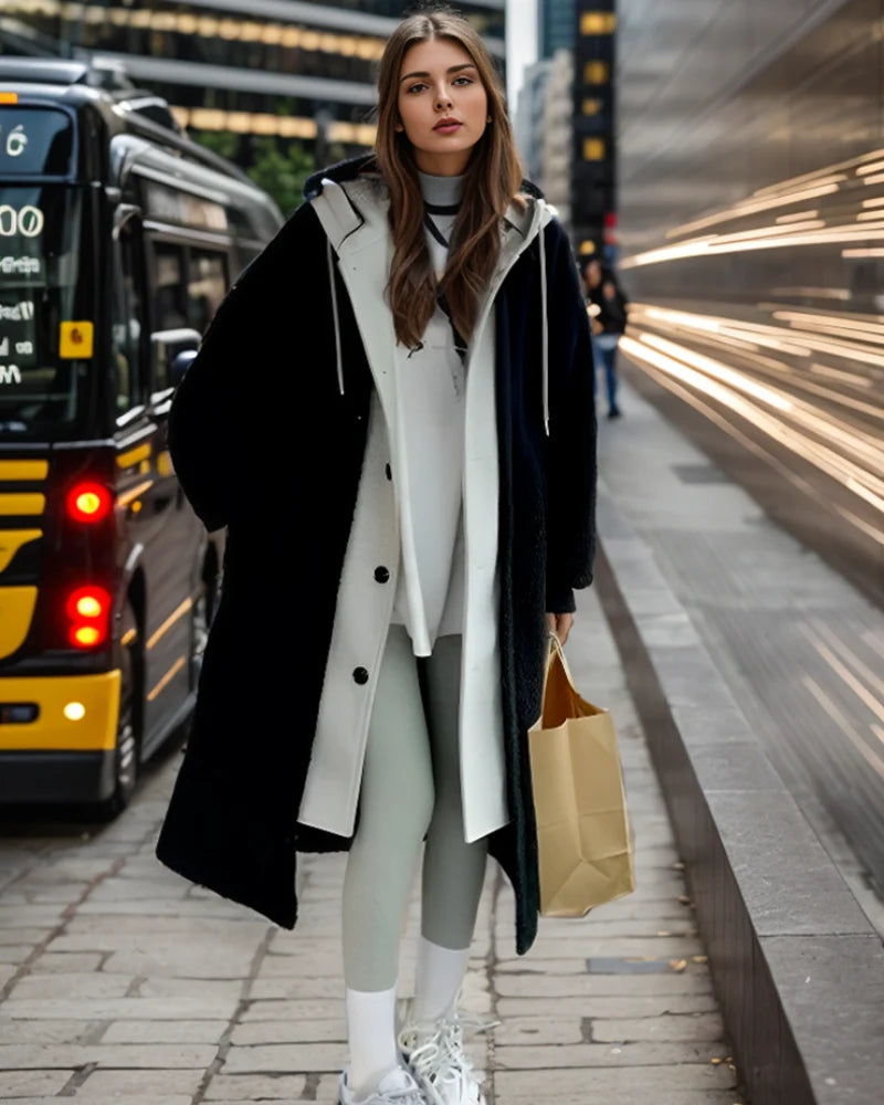 Macy | Women's Teddy Overcoat Hooded Plush Sherpa Fleece Longline Soft Cosy Warm Chic Feminine Casual Everyday Autumn Winter