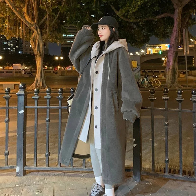 Macy | Women's Teddy Overcoat Hooded Plush Sherpa Fleece Longline Soft Cosy Warm Chic Feminine Casual Everyday Autumn Winter