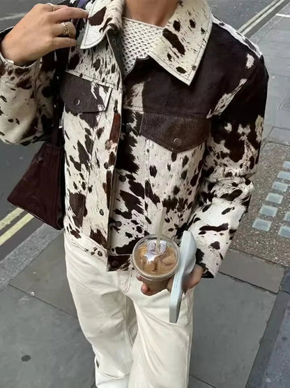 Maisie | Women's Jacket Cow Print Statement Bold Patterned Structured Chic Trendy Casual Occasion Everyday Autumn Winter Layering