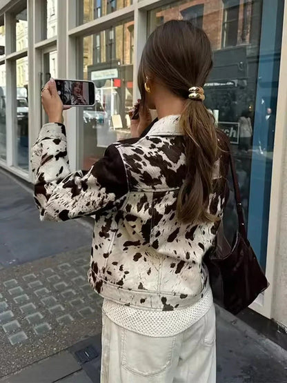 Maisie | Women's Jacket Cow Print Statement Bold Patterned Structured Chic Trendy Casual Occasion Everyday Autumn Winter Layering