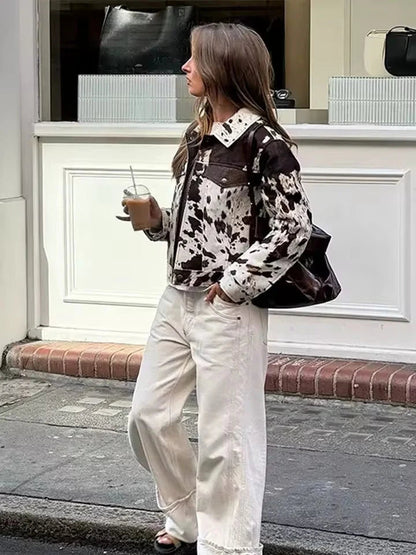 Maisie | Women's Jacket Cow Print Statement Bold Patterned Structured Chic Trendy Casual Occasion Everyday Autumn Winter Layering