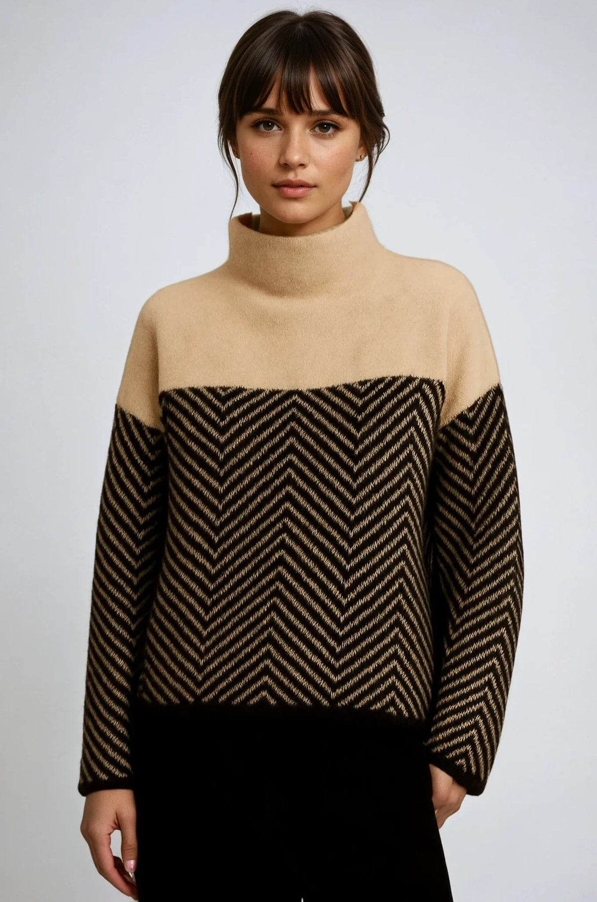 Marceline | Women's Turtleneck Sweater Chevron Cashmere-Soft Knit Textured Fitted Warm Layering Chic Feminine Casual Everyday