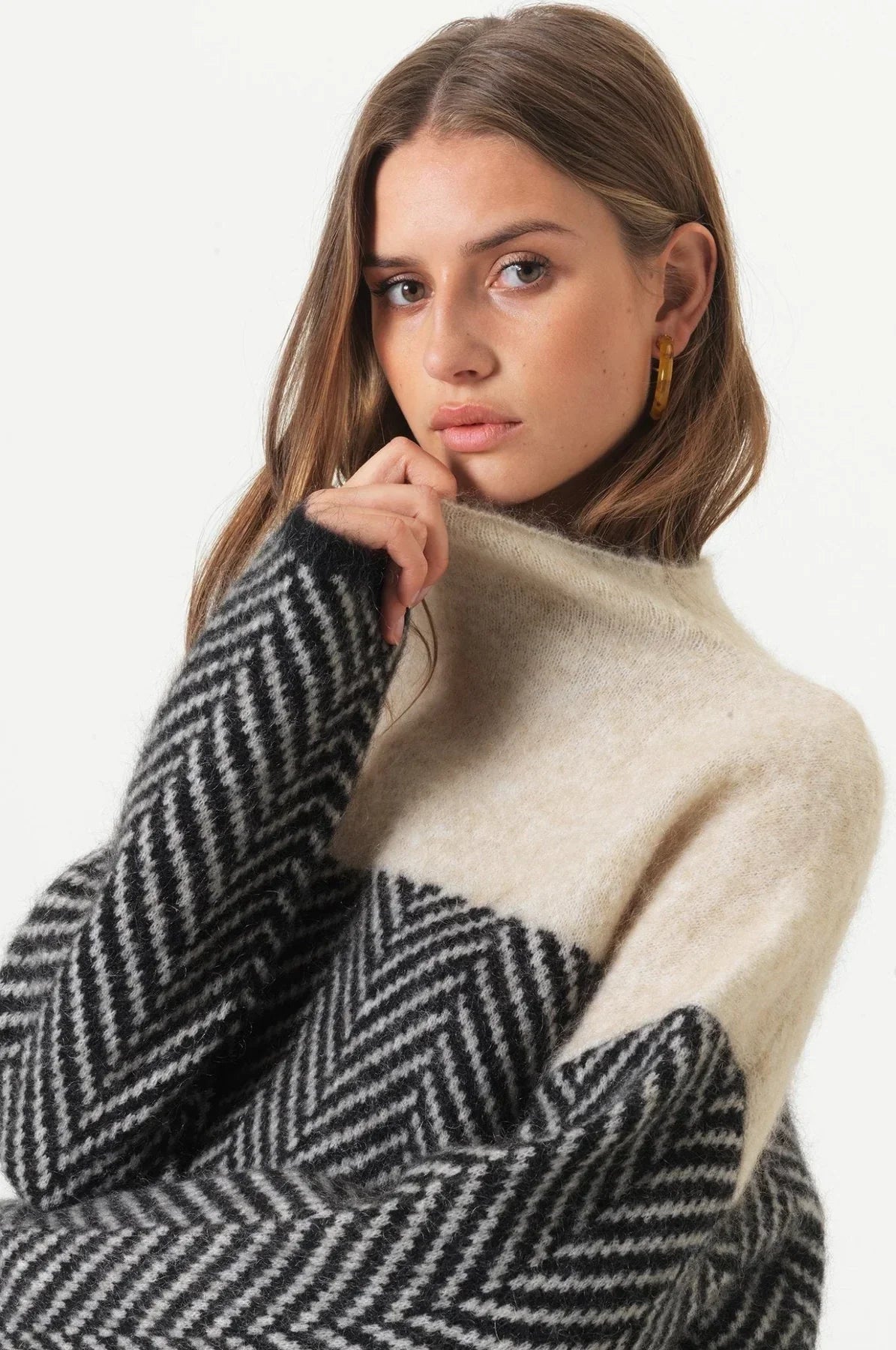Marceline | Women's Turtleneck Sweater Chevron Cashmere-Soft Knit Textured Fitted Warm Layering Chic Feminine Casual Everyday