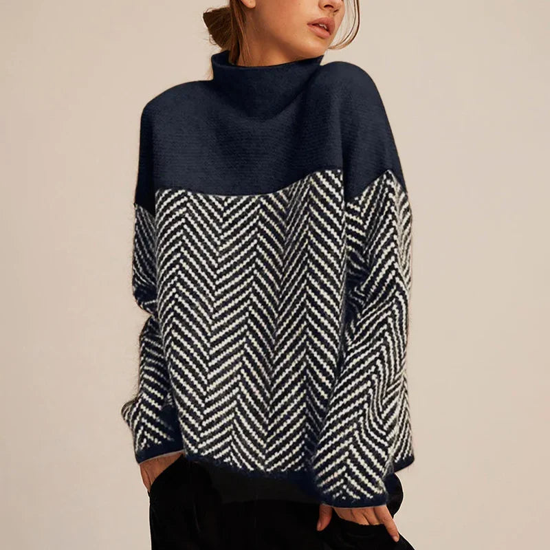 Marceline | Women's Turtleneck Sweater Chevron Cashmere-Soft Knit Textured Fitted Warm Layering Chic Feminine Casual Everyday