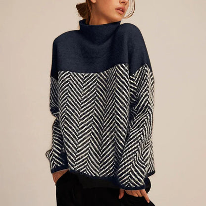 Marceline | Women's Turtleneck Sweater Chevron Cashmere-Soft Knit Textured Fitted Warm Layering Chic Feminine Casual Everyday