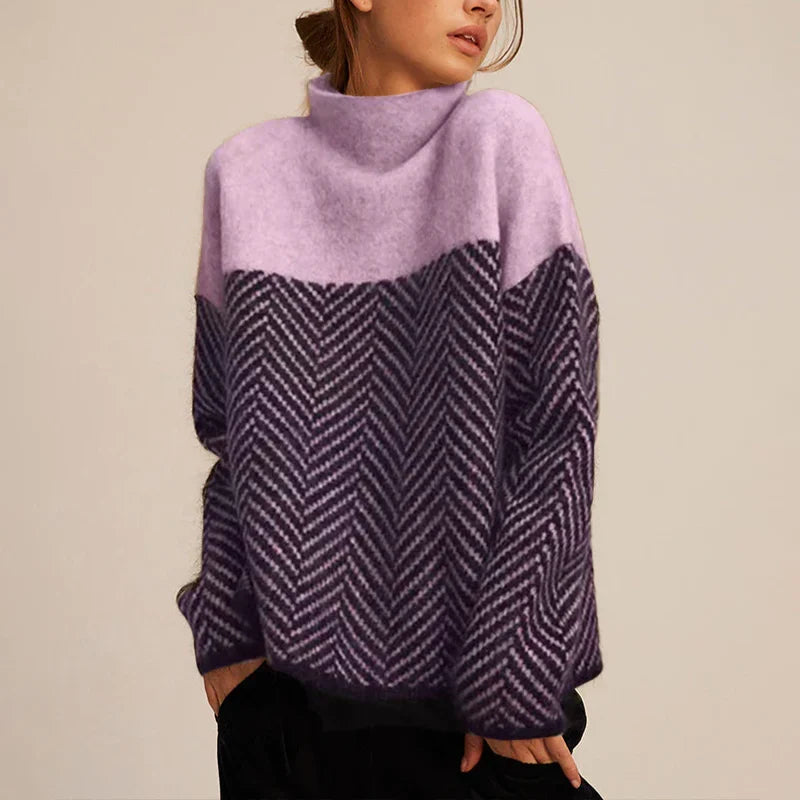 Marceline | Women's Turtleneck Sweater Chevron Cashmere-Soft Knit Textured Fitted Warm Layering Chic Feminine Casual Everyday