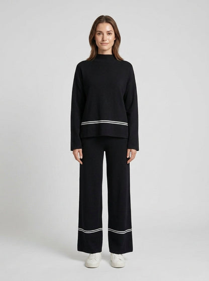 Mariah | Women's Co-ord Set Knit Sweater High Neck Mullet Hem Comfortable Trousers Two-Piece Soft Cosy Warm Coordinated Chic