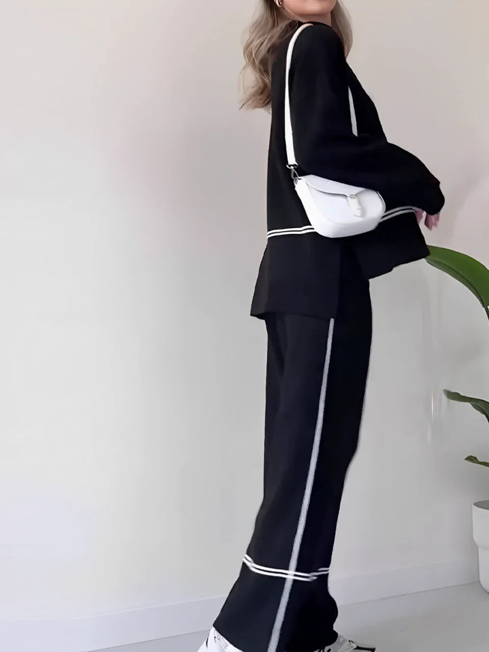 Mariah | Women's Co-ord Set Knit Sweater High Neck Mullet Hem Comfortable Trousers Two-Piece Soft Cosy Warm Coordinated Chic