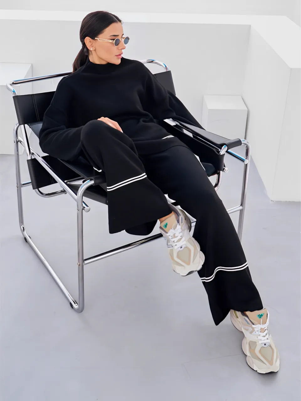 Mariah | Women's Co-ord Set Knit Sweater High Neck Mullet Hem Comfortable Trousers Two-Piece Soft Cosy Warm Coordinated Chic