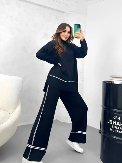 Mariah | Women's Co-ord Set Knit Sweater High Neck Mullet Hem Comfortable Trousers Two-Piece Soft Cosy Warm Coordinated Chic