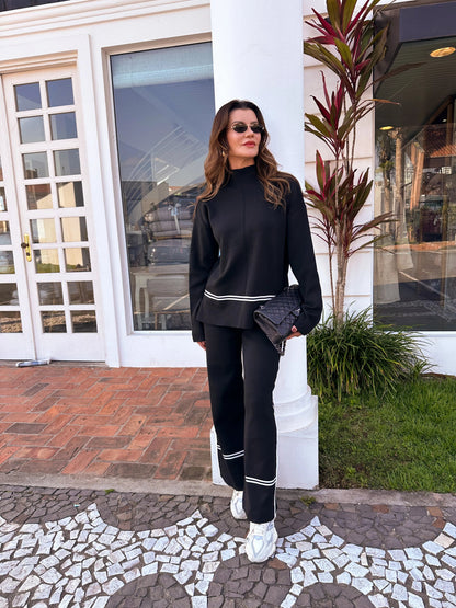 Mariah | Women's Co-ord Set Knit Sweater High Neck Mullet Hem Comfortable Trousers Two-Piece Soft Cosy Warm Coordinated Chic