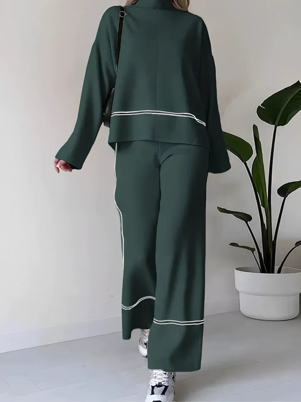 Mariah | Women's Co-ord Set Knit Sweater High Neck Mullet Hem Comfortable Trousers Two-Piece Soft Cosy Warm Coordinated Chic