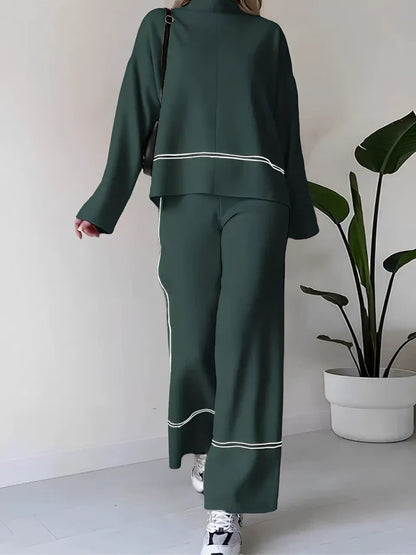 Mariah | Women's Co-ord Set Knit Sweater High Neck Mullet Hem Comfortable Trousers Two-Piece Soft Cosy Warm Coordinated Chic