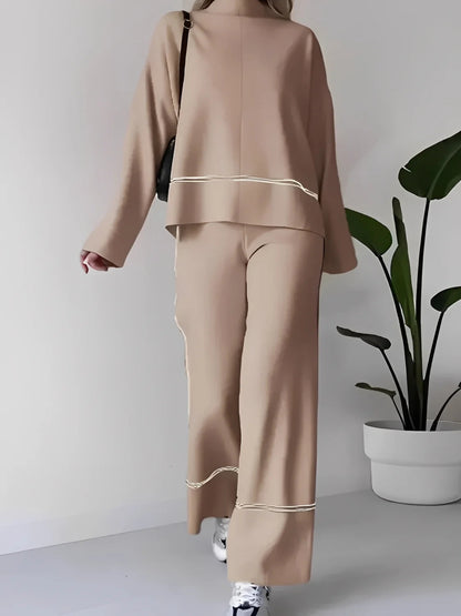 Mariah | Women's Co-ord Set Knit Sweater High Neck Mullet Hem Comfortable Trousers Two-Piece Soft Cosy Warm Coordinated Chic