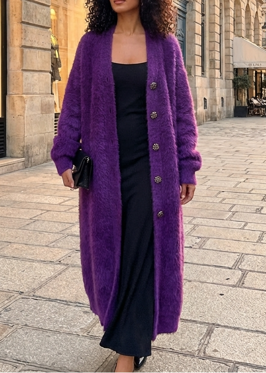 Violet | Women's Oversized Mink Knit Cardigan, V-Neck Long, Winter