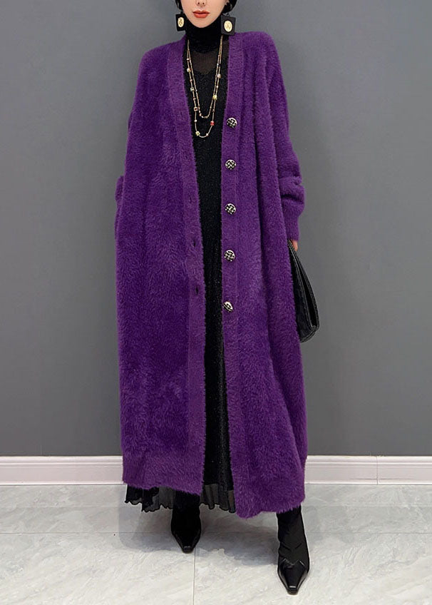 Violet | Women's Oversized Mink Knit Cardigan, V-Neck Long, Winter