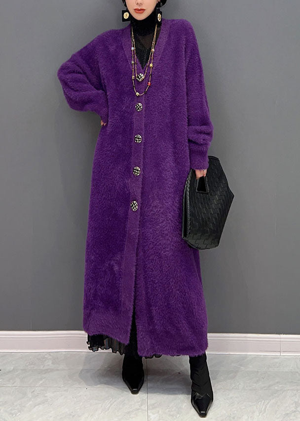 Violet | Women's Oversized Mink Knit Cardigan, V-Neck Long, Winter