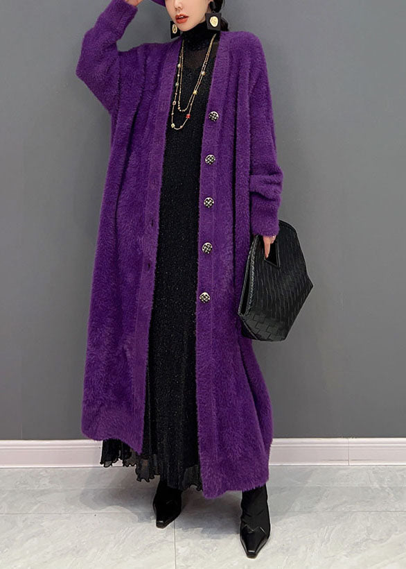 Violet | Women's Oversized Mink Knit Cardigan, V-Neck Long, Winter