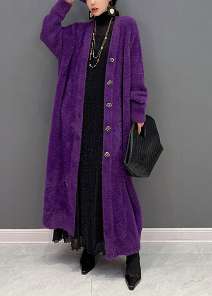Violet | Women's Oversized Mink Knit Cardigan, V-Neck Long, Winter