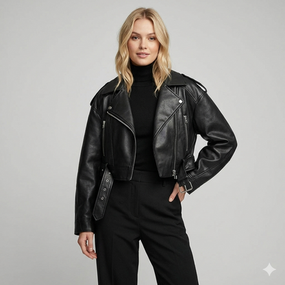 Alessia | Women's Cropped Moto Leather Jacket, Biker Style, Winter