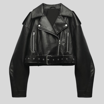 Alessia | Women's Cropped Moto Leather Jacket, Biker Style, Winter