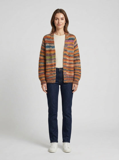 Hazel | Women's Multi-Color Open-Front Knit Cardigan, Chunky Heavyweight Knitwear, Winter