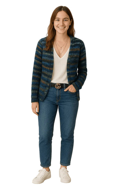Hazel | Women's Multi-Color Open-Front Knit Cardigan, Chunky Heavyweight Knitwear, Winter