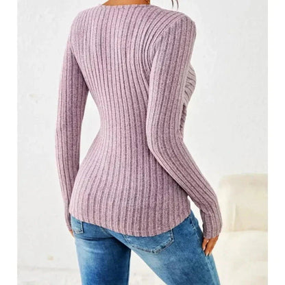 Daria | Women's Ribbed Wrap Knitted Top, V-Neck Button Detail, Winter