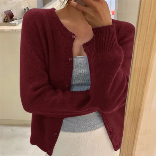 Rosie | Women's Soft Knit Cardigan, Button Front Round Neckline, Winter