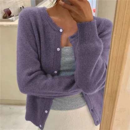 Rosie | Women's Soft Knit Cardigan, Button Front Round Neckline, Winter
