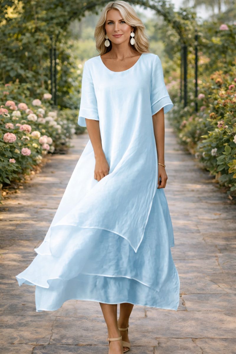Women's Striped Midi Dress with Elegant Draped Silhouette